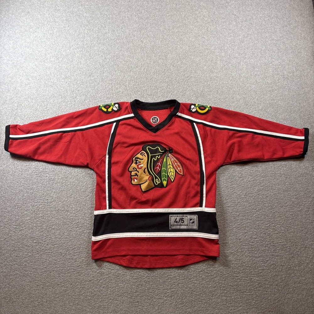 Chicago Blackhawks Youth Long Sleeve Jersey Sz 4/5 Red NHL Large Logo